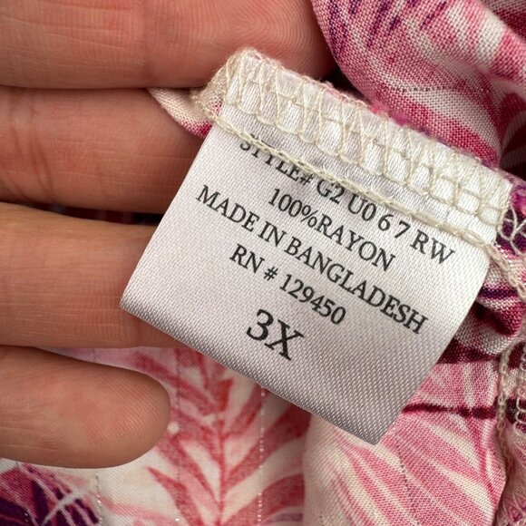 Como Blu Plus size Hot pink Multicolor Tropical print Blouse Women's size 3XL - Picture 8 of 8